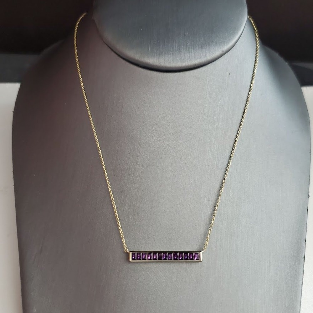 Kendra Scott Jack Gold Bar Necklace Amethyst Purple Baguette Crystals